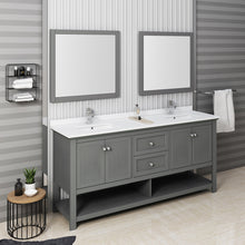 Load image into Gallery viewer, Fresca Manchester Regal 72&quot; Gray Wood Veneer Traditional Double Sink Bathroom Vanity w/ Mirrors- Fresca
