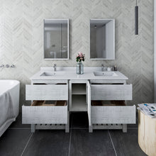 Load image into Gallery viewer, Fresca Formosa 60&quot; Floor Standing Double Sink Modern Bathroom Vanity w/ Open Bottom &amp; Mirrors in Rustic White- Fresca
