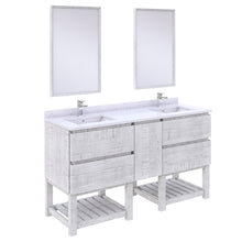 Load image into Gallery viewer, Fresca Formosa 60&quot; Floor Standing Double Sink Modern Bathroom Vanity w/ Open Bottom &amp; Mirrors in Rustic White- Fresca