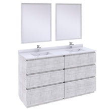 Load image into Gallery viewer, Fresca Formosa 60&quot; Floor Standing Double Sink Modern Bathroom Vanity w/ Mirrors in Rustic White- Fresca