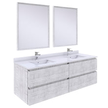 Load image into Gallery viewer, Fresca Formosa 60&quot; Wall Hung Double Sink Modern Bathroom Vanity w/ Mirrors in Rustic White- Fresca
