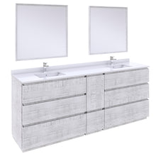 Load image into Gallery viewer, Fresca Formosa 84&quot; Floor Standing Double Sink Modern Bathroom Vanity w/ Mirrors in Rustic White- Fresca