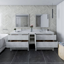 Load image into Gallery viewer, Fresca Formosa 84&quot; Floor Standing Double Sink Modern Bathroom Vanity w/ Open Bottom &amp; Mirrors in Rustic White- Fresca