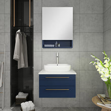 Load image into Gallery viewer, Fresca Lucera 24&quot; Royal Blue Wall Hung Vessel Sink Modern Bathroom Vanity w/ Medicine Cabinet- Fresca
