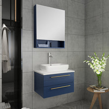 Load image into Gallery viewer, Fresca Lucera 24&quot; Royal Blue Wall Hung Vessel Sink Modern Bathroom Vanity w/ Medicine Cabinet- Fresca