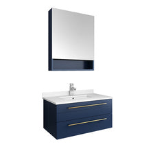 Load image into Gallery viewer, Fresca Lucera 30&quot; Royal Blue Wall Hung Undermount Sink Modern Bathroom Vanity w/ Medicine Cabinet- Fresca