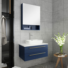 Load image into Gallery viewer, Fresca Lucera 30&quot; Royal Blue Wall Hung Vessel Sink Modern Bathroom Vanity w/ Medicine Cabinet- Fresca