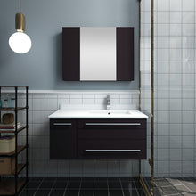 Load image into Gallery viewer, Fresca Lucera 36&quot; Espresso Wall Hung Undermount Sink Modern Bathroom Vanity w/ Medicine Cabinet - Right Version- Fresca