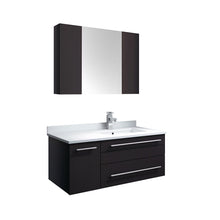 Load image into Gallery viewer, Fresca Lucera 36&quot; Espresso Wall Hung Undermount Sink Modern Bathroom Vanity w/ Medicine Cabinet - Right Version- Fresca