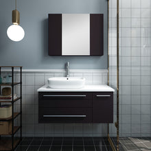 Load image into Gallery viewer, Fresca Lucera 36&quot; Espresso Wall Hung Vessel Sink Modern Bathroom Vanity w/ Medicine Cabinet - Left Version- Fresca