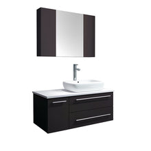 Load image into Gallery viewer, Fresca Lucera 36&quot; Espresso Wall Hung Vessel Sink Modern Bathroom Vanity w/ Medicine Cabinet - Right Version- Fresca