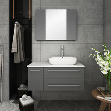 Load image into Gallery viewer, Fresca Lucera 36&quot; Gray Wall Hung Vessel Sink Modern Bathroom Vanity w/ Medicine Cabinet - Right Version- Fresca