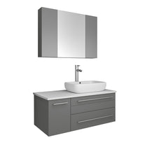 Load image into Gallery viewer, Fresca Lucera 36&quot; Gray Wall Hung Vessel Sink Modern Bathroom Vanity w/ Medicine Cabinet - Right Version- Fresca
