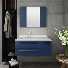 Load image into Gallery viewer, Fresca Lucera 36&quot; Royal Blue Wall Hung Undermount Sink Modern Bathroom Vanity w/ Medicine Cabinet - Left Version- Fresca