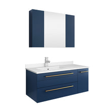 Load image into Gallery viewer, Fresca Lucera 36&quot; Royal Blue Wall Hung Undermount Sink Modern Bathroom Vanity w/ Medicine Cabinet - Left Version- Fresca