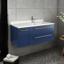 Load image into Gallery viewer, Fresca Lucera 36&quot; Royal Blue Wall Hung Undermount Sink Modern Bathroom Vanity w/ Medicine Cabinet - Right Version- Fresca