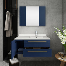 Load image into Gallery viewer, Fresca Lucera 36&quot; Royal Blue Wall Hung Undermount Sink Modern Bathroom Vanity w/ Medicine Cabinet - Right Version- Fresca