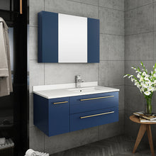 Load image into Gallery viewer, Fresca Lucera 36&quot; Royal Blue Wall Hung Undermount Sink Modern Bathroom Vanity w/ Medicine Cabinet - Right Version- Fresca