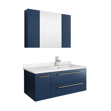 Load image into Gallery viewer, Fresca Lucera 36&quot; Royal Blue Wall Hung Undermount Sink Modern Bathroom Vanity w/ Medicine Cabinet - Right Version- Fresca