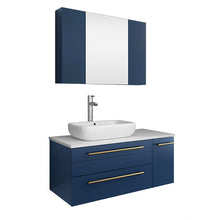 Load image into Gallery viewer, Fresca Lucera 36&quot; Royal Blue Wall Hung Vessel Sink Modern Bathroom Vanity w/ Medicine Cabinet - Left Version- Fresca