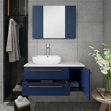 Load image into Gallery viewer, Fresca Lucera 36&quot; Royal Blue Wall Hung Vessel Sink Modern Bathroom Vanity w/ Medicine Cabinet - Left Version- Fresca