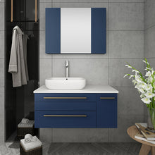 Load image into Gallery viewer, Fresca Lucera 36&quot; Royal Blue Wall Hung Vessel Sink Modern Bathroom Vanity w/ Medicine Cabinet - Left Version- Fresca