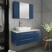 Load image into Gallery viewer, Fresca Lucera 36&quot; Royal Blue Wall Hung Vessel Sink Modern Bathroom Vanity w/ Medicine Cabinet - Left Version- Fresca
