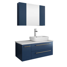 Load image into Gallery viewer, Fresca Lucera 36&quot; Royal Blue Wall Hung Vessel Sink Modern Bathroom Vanity w/ Medicine Cabinet - Right Version- Fresca