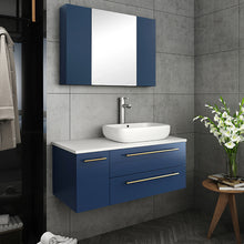 Load image into Gallery viewer, Fresca Lucera 36&quot; Royal Blue Wall Hung Vessel Sink Modern Bathroom Vanity w/ Medicine Cabinet - Right Version- Fresca