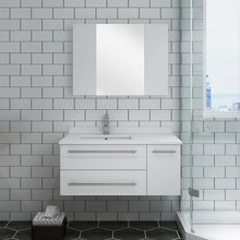 Load image into Gallery viewer, Fresca Lucera 36&quot; White Wall Hung Undermount Sink Modern Bathroom Vanity w/ Medicine Cabinet - Left Version- Fresca