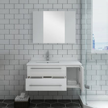 Load image into Gallery viewer, Fresca Lucera 36&quot; White Wall Hung Undermount Sink Modern Bathroom Vanity w/ Medicine Cabinet - Left Version- Fresca