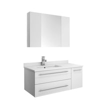 Load image into Gallery viewer, Fresca Lucera 36&quot; White Wall Hung Undermount Sink Modern Bathroom Vanity w/ Medicine Cabinet - Left Version- Fresca