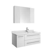 Load image into Gallery viewer, Fresca Lucera 36&quot; White Wall Hung Undermount Sink Modern Bathroom Vanity w/ Medicine Cabinet - Right Version- Fresca