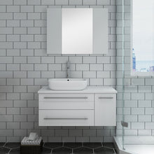 Load image into Gallery viewer, Fresca Lucera 36&quot; White Wall Hung Vessel Sink Modern Bathroom Vanity w/ Medicine Cabinet - Left Version- Fresca