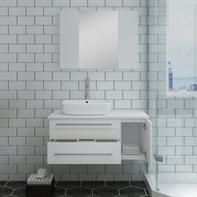 Load image into Gallery viewer, Fresca Lucera 36&quot; White Wall Hung Vessel Sink Modern Bathroom Vanity w/ Medicine Cabinet - Left Version- Fresca