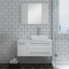 Load image into Gallery viewer, Fresca Lucera 36&quot; White Wall Hung Vessel Sink Modern Bathroom Vanity w/ Medicine Cabinet - Right Version- Fresca