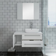 Load image into Gallery viewer, Fresca Lucera 36&quot; White Wall Hung Vessel Sink Modern Bathroom Vanity w/ Medicine Cabinet - Right Version- Fresca
