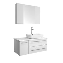 Load image into Gallery viewer, Fresca Lucera 36&quot; White Wall Hung Vessel Sink Modern Bathroom Vanity w/ Medicine Cabinet - Right Version- Fresca