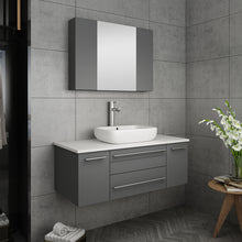 Load image into Gallery viewer, Fresca Lucera 42" Gray Wall Hung Vessel Sink Modern Bathroom Vanity w/ Medicine Cabinet- Fresca