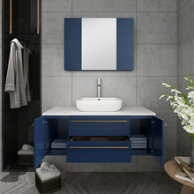 Load image into Gallery viewer, Fresca Lucera 42&quot; Royal Blue Wall Hung Vessel Sink Modern Bathroom Vanity w/ Medicine Cabinet- Fresca