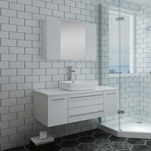 Load image into Gallery viewer, Fresca Lucera 42" White Wall Hung Vessel Sink Modern Bathroom Vanity w/ Medicine Cabinet- Fresca