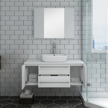 Load image into Gallery viewer, Fresca Lucera 42" White Wall Hung Vessel Sink Modern Bathroom Vanity w/ Medicine Cabinet- Fresca