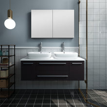 Load image into Gallery viewer, Fresca Lucera 48&quot; Espresso Wall Hung Double Vessel Sink Modern Bathroom Vanity w/ Medicine Cabinet- Fresca