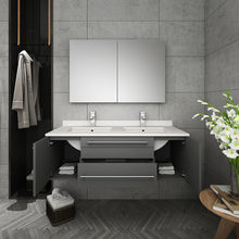 Load image into Gallery viewer, Fresca Lucera 48&quot; Gray Wall Hung Double Undermount Sink Modern Bathroom Vanity w/ Medicine Cabinet- Fresca