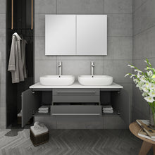 Load image into Gallery viewer, Fresca Lucera 48&quot; Gray Wall Hung Double Vessel Sink Modern Bathroom Vanity w/ Medicine Cabinet- Fresca
