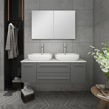 Load image into Gallery viewer, Fresca Lucera 48&quot; Gray Wall Hung Double Vessel Sink Modern Bathroom Vanity w/ Medicine Cabinet- Fresca