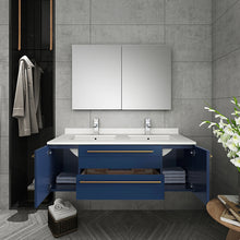 Load image into Gallery viewer, Fresca Lucera 48&quot; Royal Blue Wall Hung Double Undermount Sink Modern Bathroom Vanity w/ Medicine Cabinet- Fresca