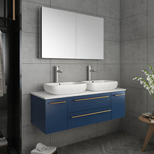 Load image into Gallery viewer, Fresca Lucera 48&quot; Royal Blue Wall Hung Double Vessel Sink Modern Bathroom Vanity w/ Medicine Cabinet- Fresca