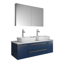 Load image into Gallery viewer, Fresca Lucera 48&quot; Royal Blue Wall Hung Double Vessel Sink Modern Bathroom Vanity w/ Medicine Cabinet- Fresca
