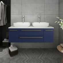 Load image into Gallery viewer, Fresca Lucera 48&quot; Royal Blue Wall Hung Double Vessel Sink Modern Bathroom Vanity w/ Medicine Cabinet- Fresca